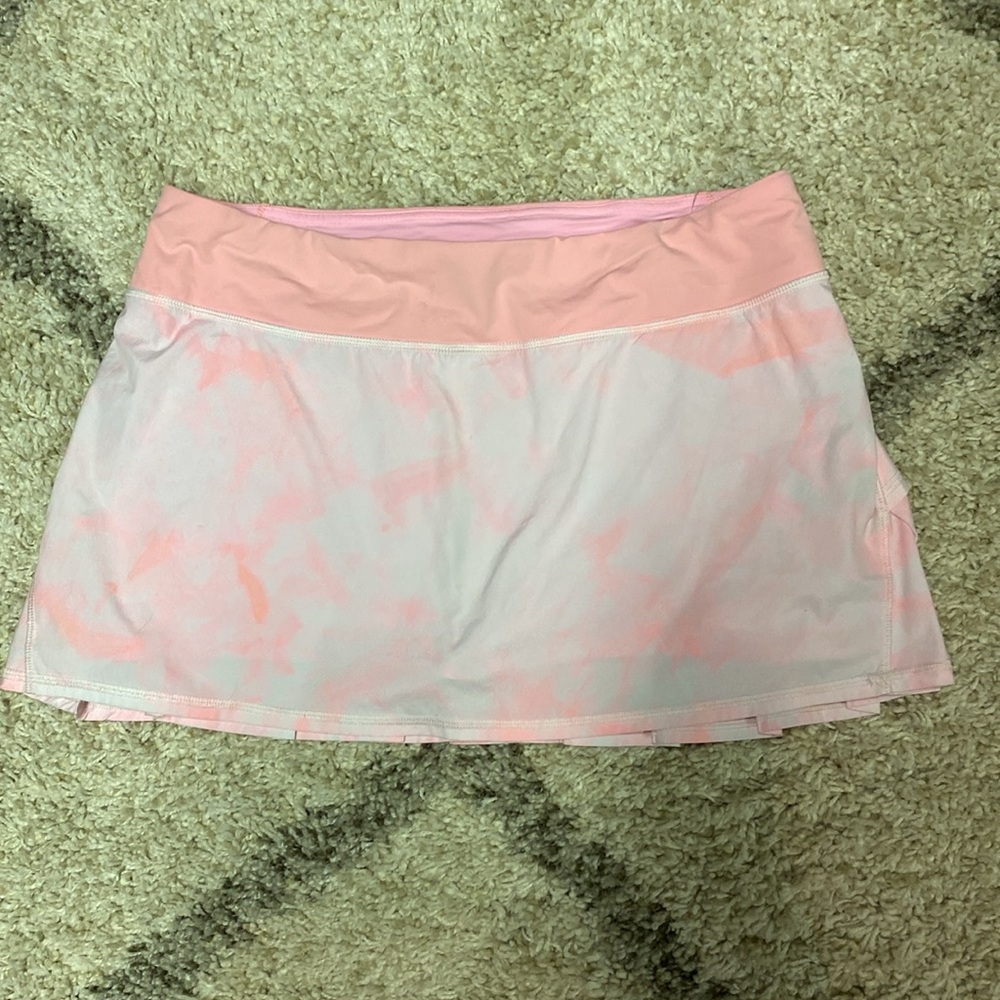 21 -Lululemon Run: Pace Setter Skirt -
Spray Dye Barely Pink Bleached Coral